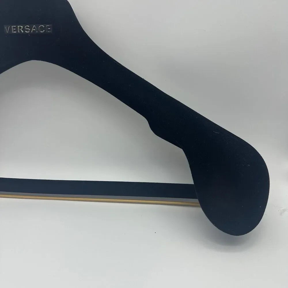 Versace Black Velvet Suit Coat Hanger Gold Logo Luxury Designer
